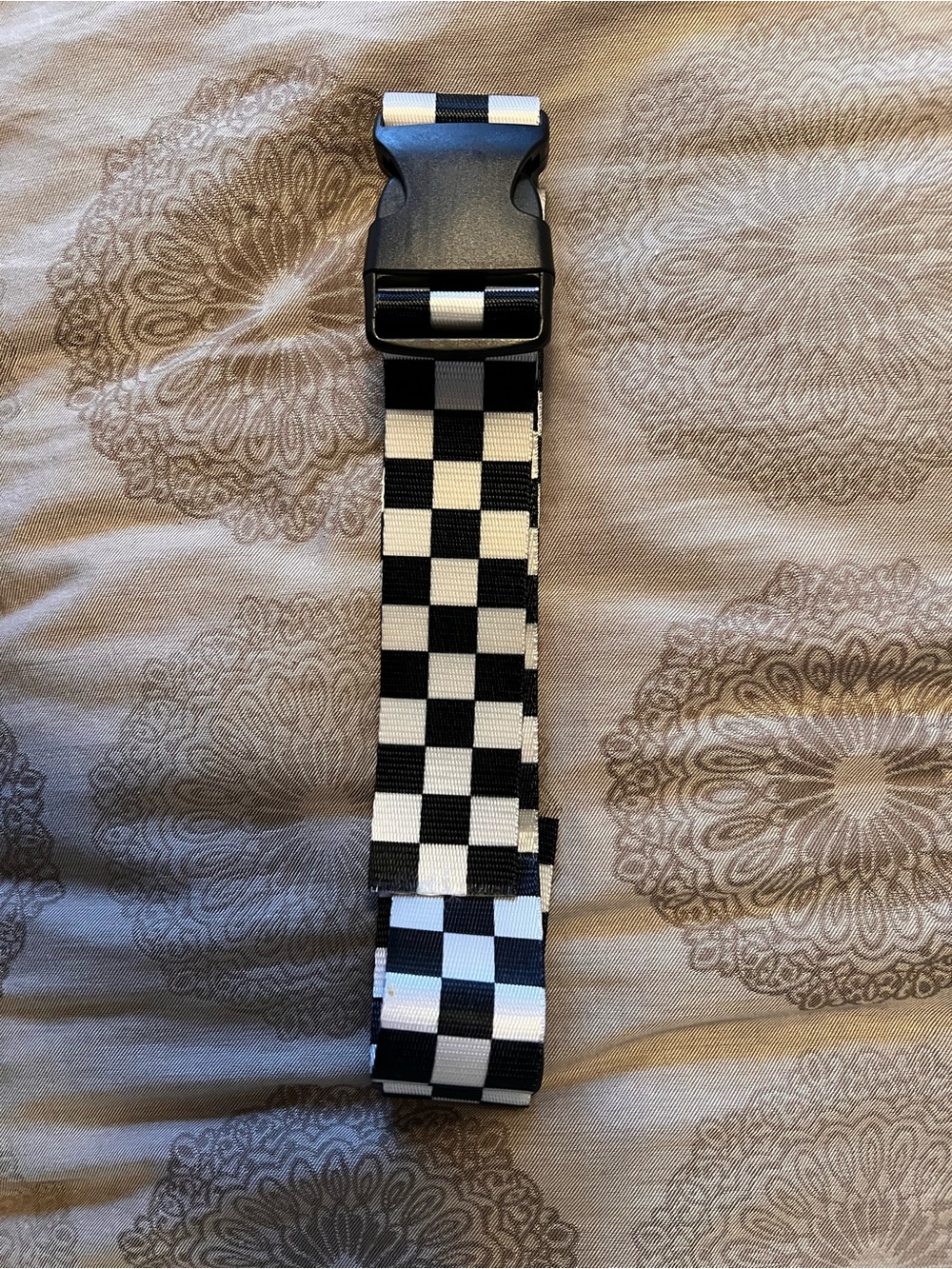 Nameless Black and White Checkerboard Webbing Belt with Quick-Release Buckle